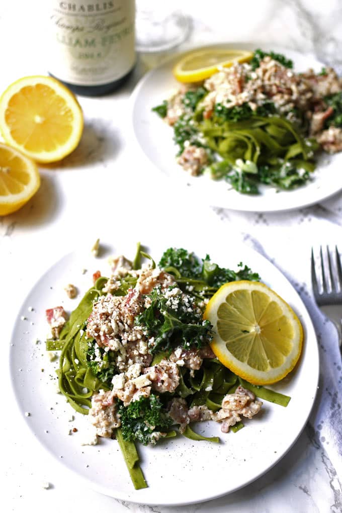 Carbonara-Inspired Greek Kale Pasta » The Thirsty Feast
