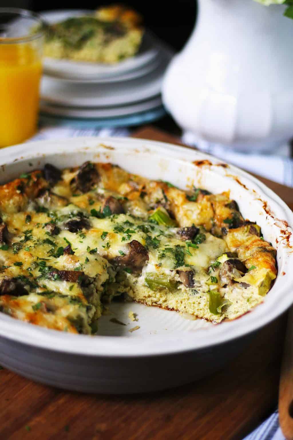 Easy Asparagus Egg Bake with Mushroom and Swiss Cheese