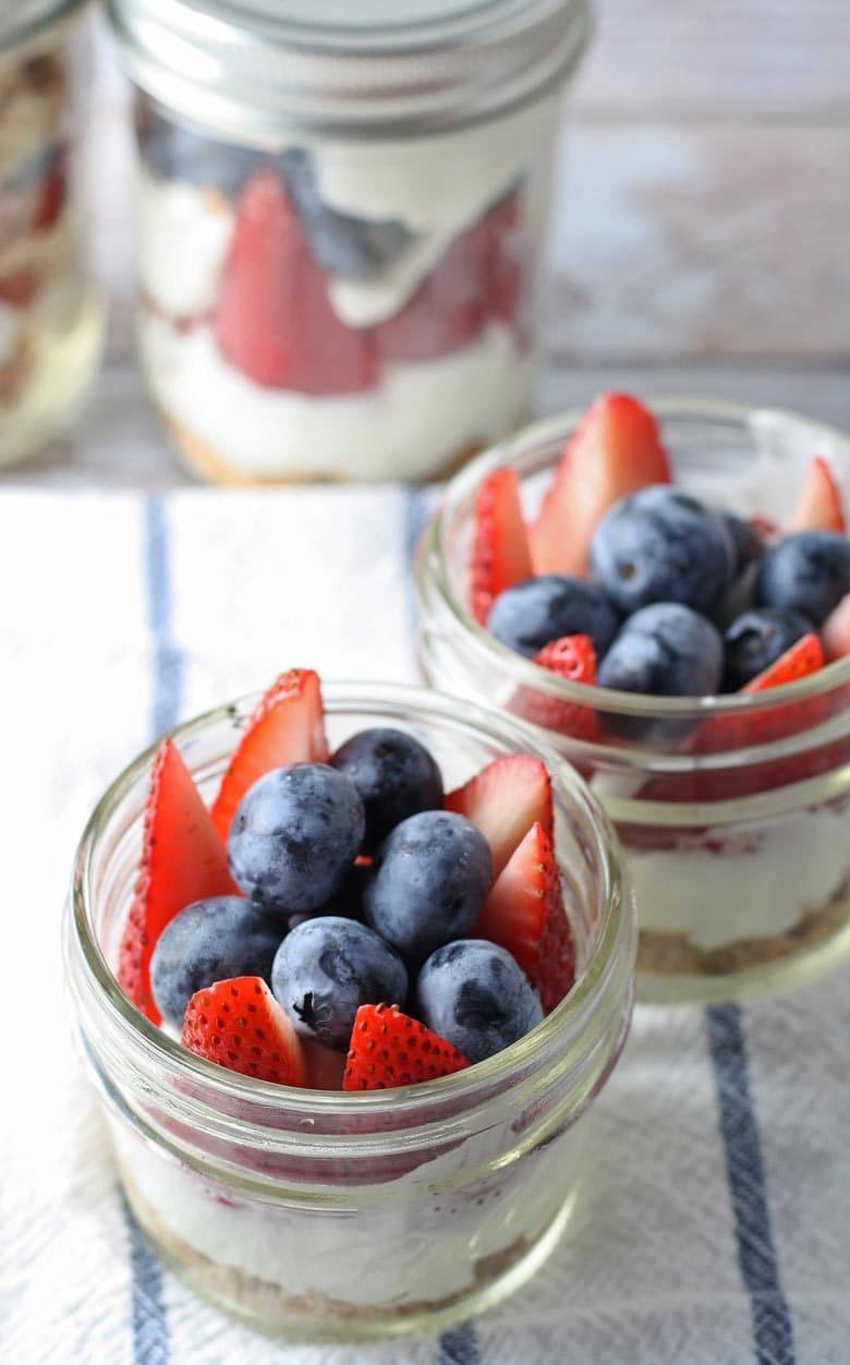 Red White and Blue Cheesecake Parfait Recipe - Honey and Birch