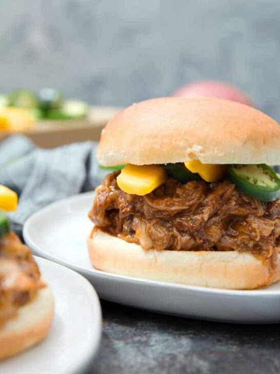 Slow Cooker Mango Pulled Pork Sandwiches » The Thirsty Feast