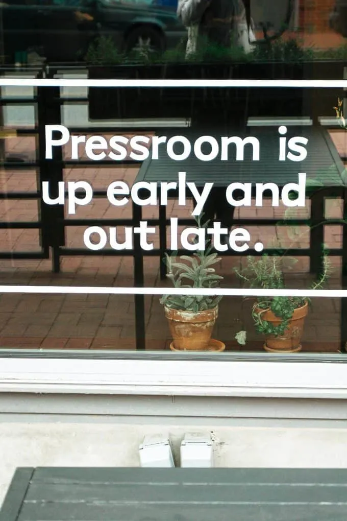 Pressroom window sign