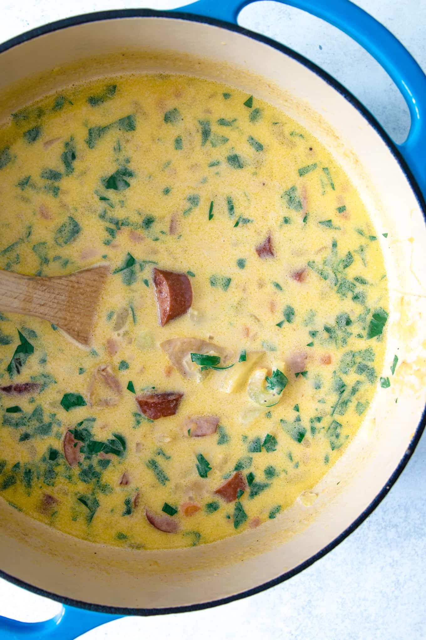 Delicious Potato Kielbasa Soup Recipe (Cheesy Sausage Soup)