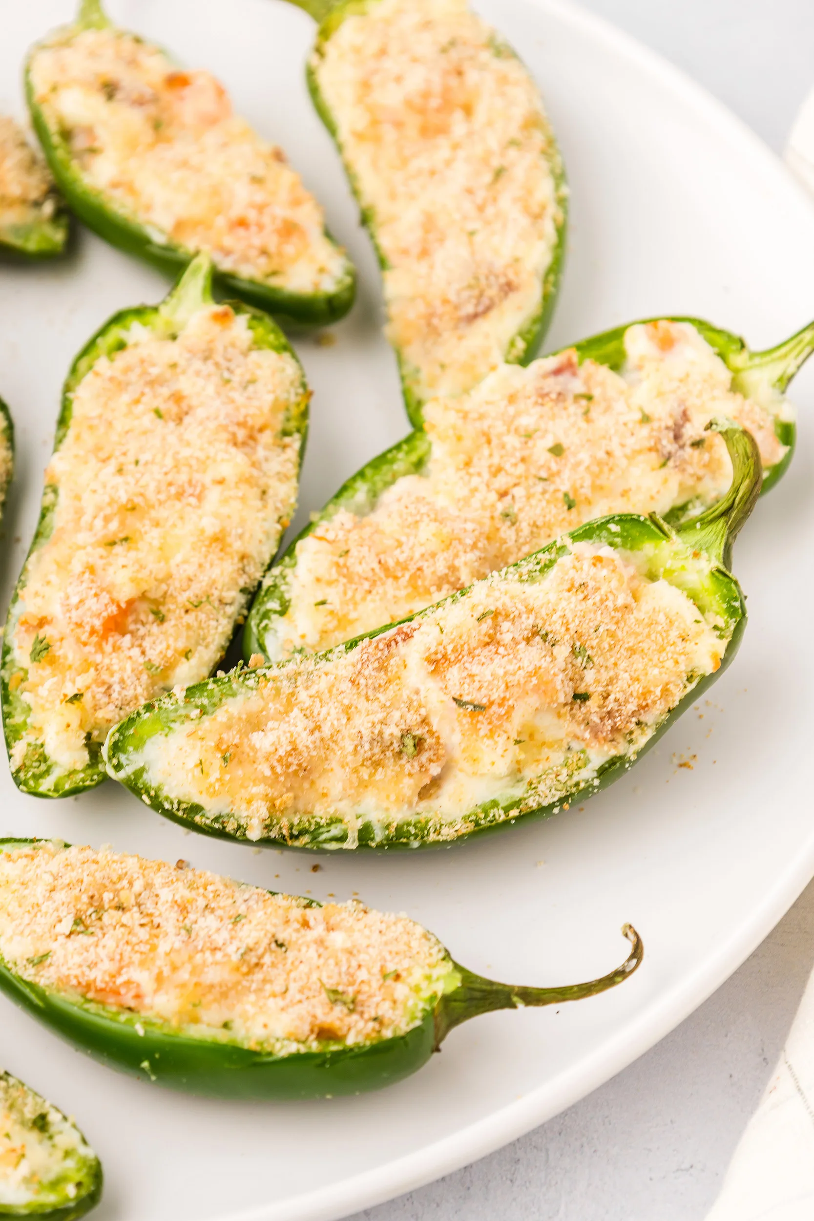 closeup photo of shrimp jalapeño poppers topped with breadcrumbs